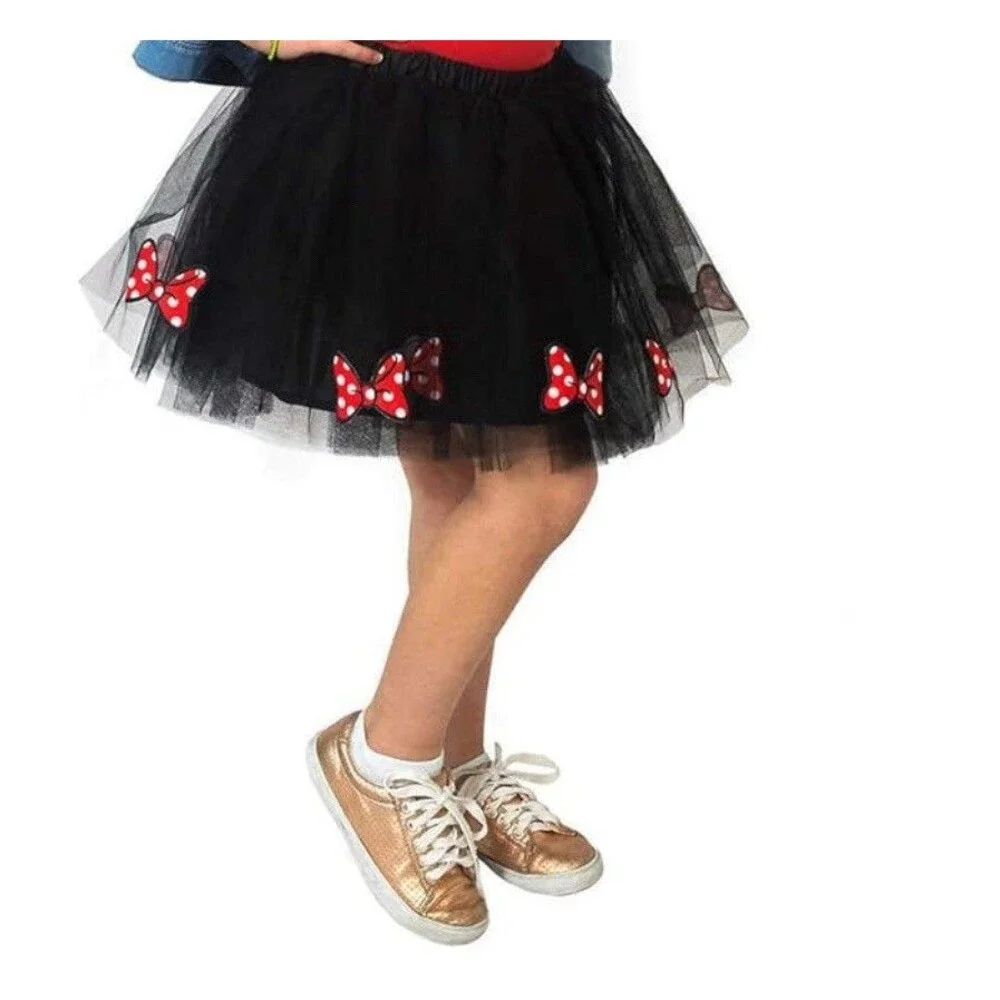 Disney Tutu Couture Girls 7/8 Minnie Mouse Skirt W/ Bows Black TULLE Multi-layer